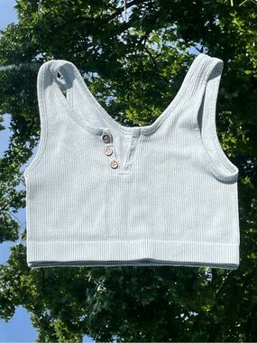 Light Sage Ribbed Crop Tank / Bralette with Button Detail
